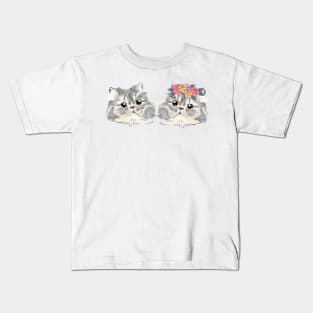 Couple Twin Boy and Girl Gray Cat _ Bunniesmee Kids T-Shirt